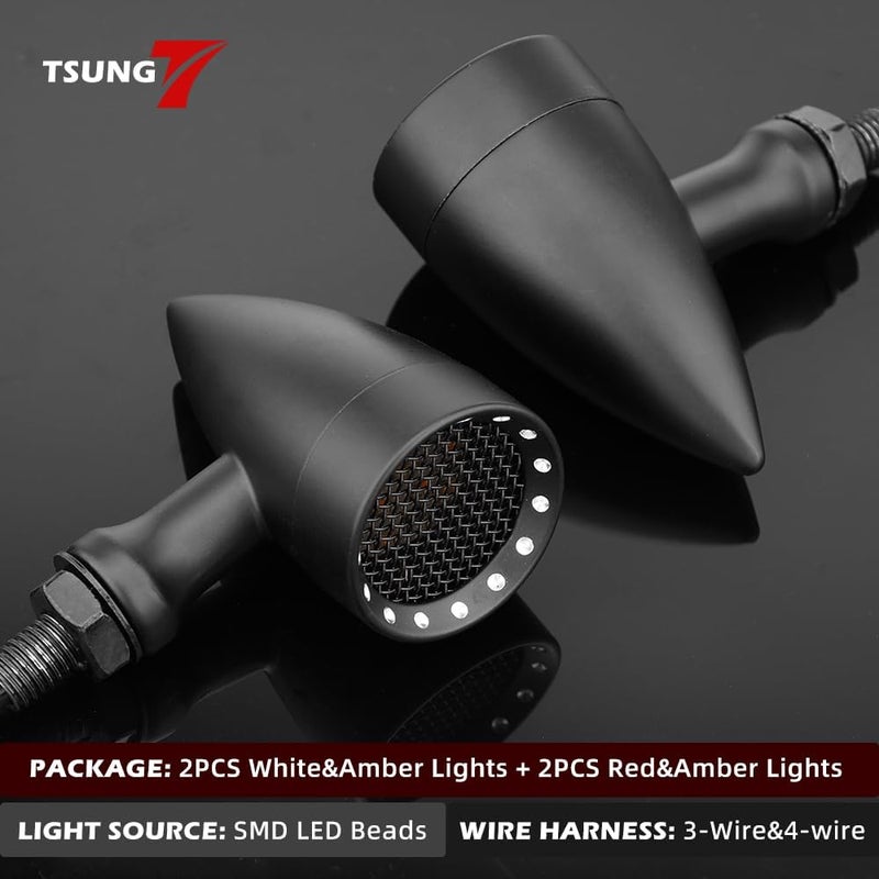 TSUNG 4PCS Motorcycle Bullet LED Front Rear Turn Signal Light SMD Blinker Indicator for Cruiser Chopper Bobber Cafe Racer Street Bike (SMD-Black-4PCS) - Image 2